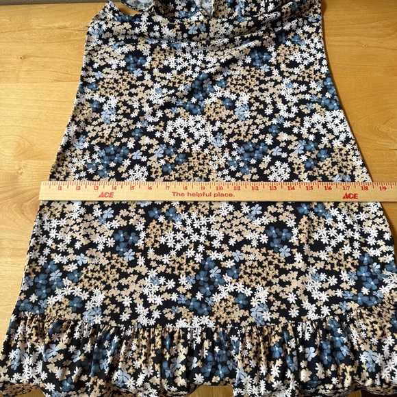 MICHAEL KORS DRESS TIE NECK JERSEY STRETCH BLACK WHITE DITZY FLORAL RUFFLE XS - Picture 11 of 12